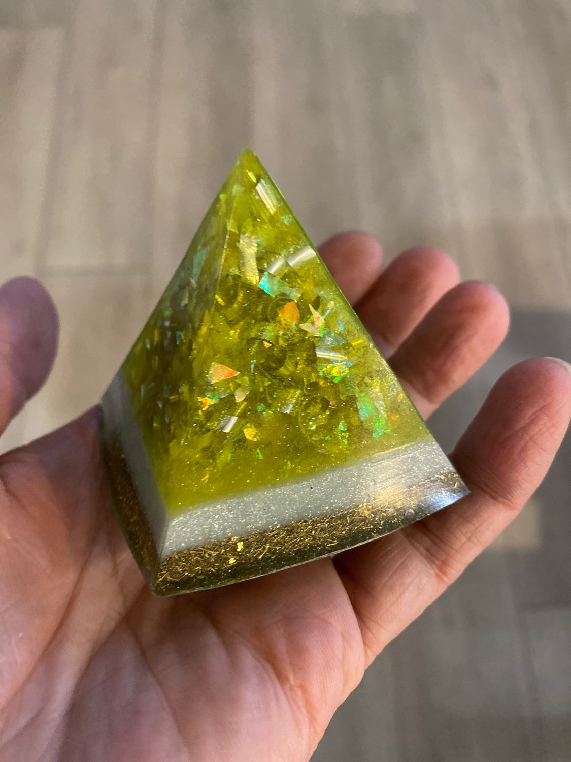 Orgonite pyramid Small, 2.6”h, Yellow