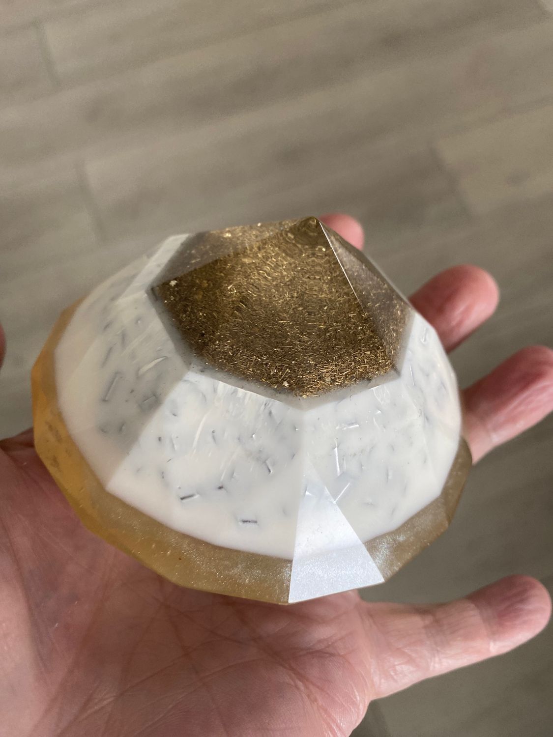 Orgonite Gem Shape Pyramid, White Gold, 3 3/4”w