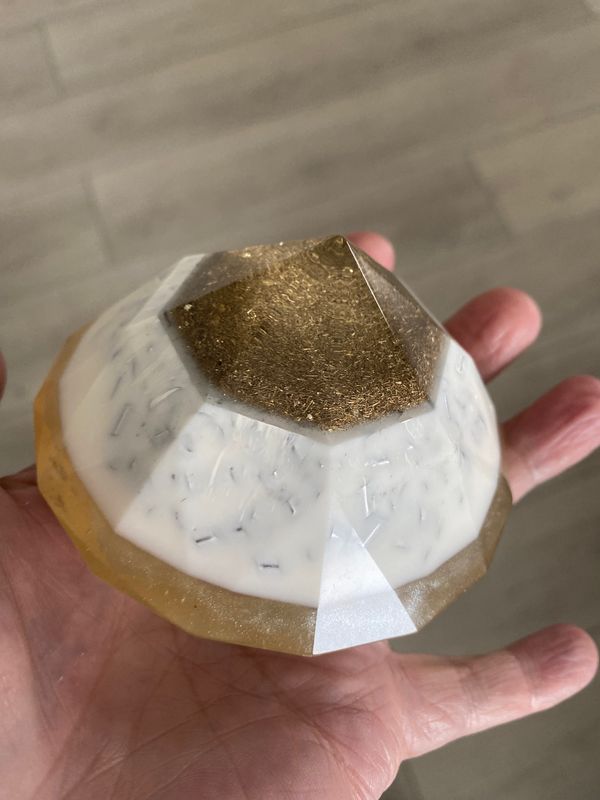 Orgonite Gem Shape Pyramid, White Gold, 3 3/4”w