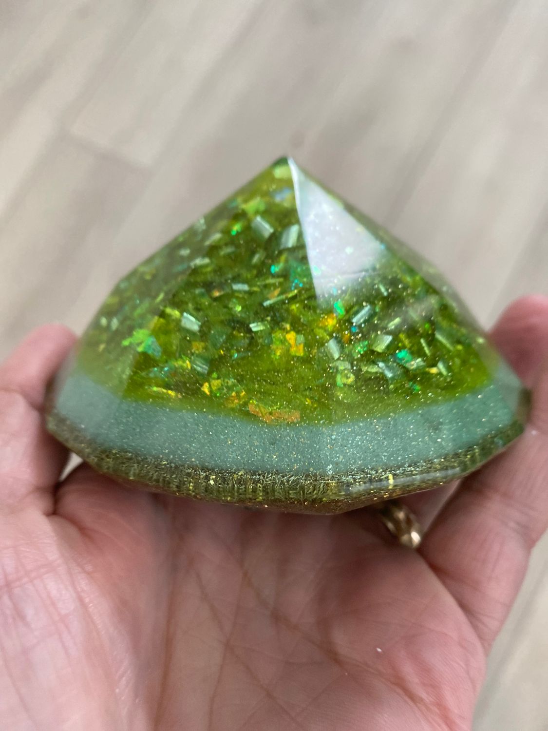 Orgonite Gem Shape Pyramid, Yellow , 3.75”w