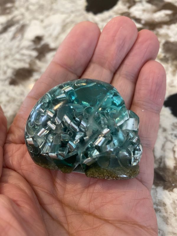Orgonite Skull, Aqua, 2”L X 1.3”w X 1.5”h