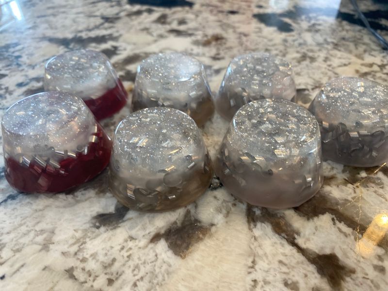 Orgonite Disc TB Mini Puck, White Silver, Or White Red, 1.8”w