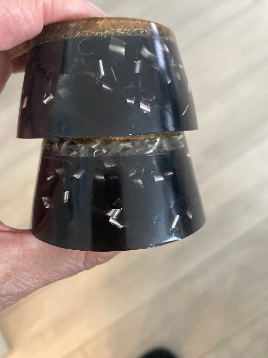 Orgonite Puck /TB’s, Black W Inserts, 2.75”w