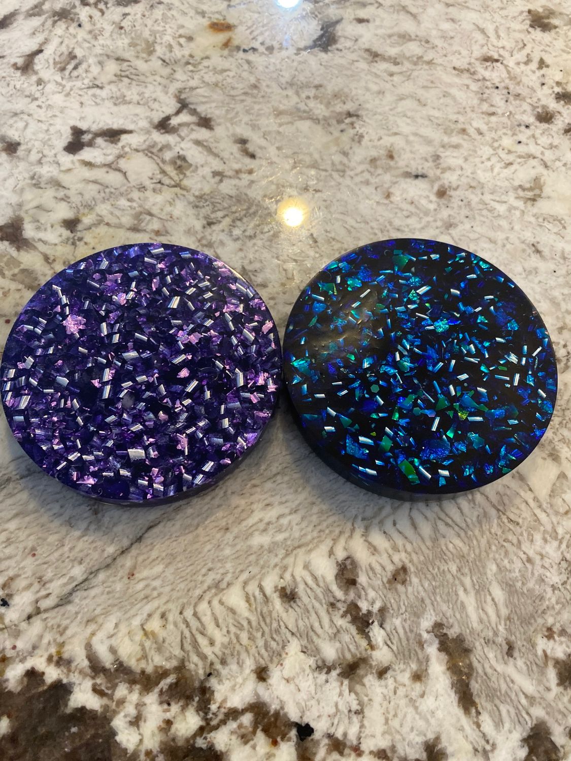 Orgonite Coaster Charger, Purple Or Blue/Black, 3.75”w
