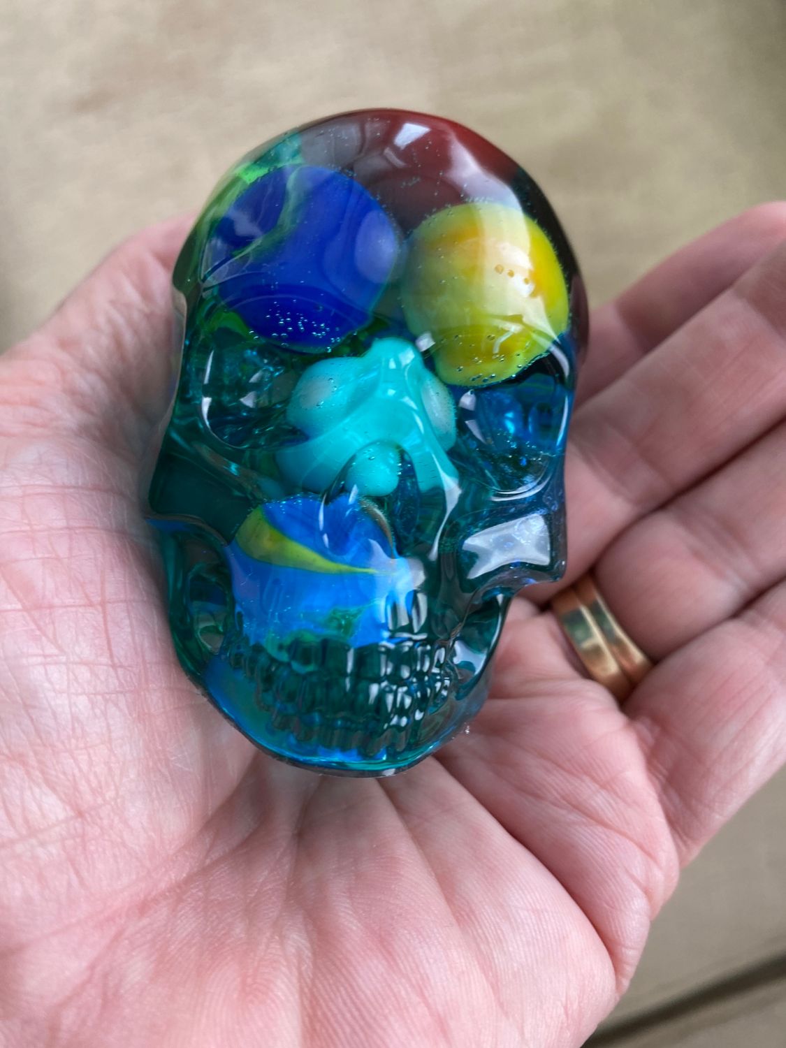Skull, 3”L, Embedded With Marbles