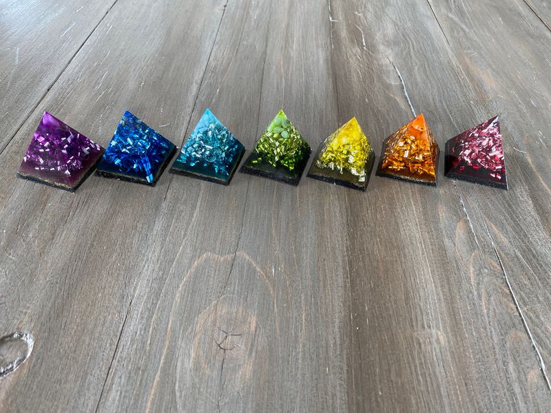 Orgonite Chakra Pyramids, 2”h X 2.1”w Set Of 7