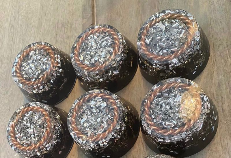 Orgonite Puck /TB’s, With Copper Tensor Ring, 2.6”w