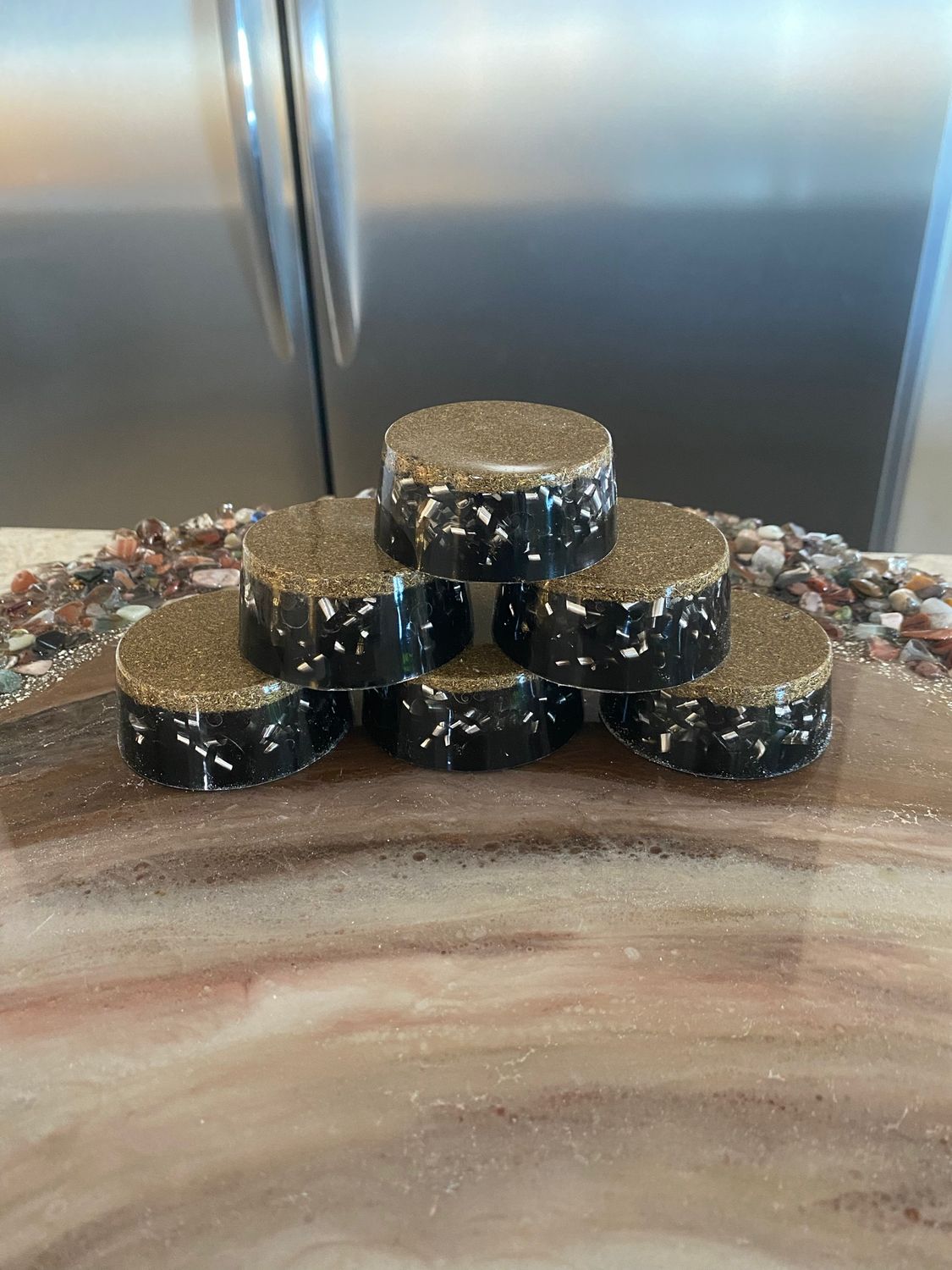 Orgonite Puck /TB’s, Black, 2.6”w