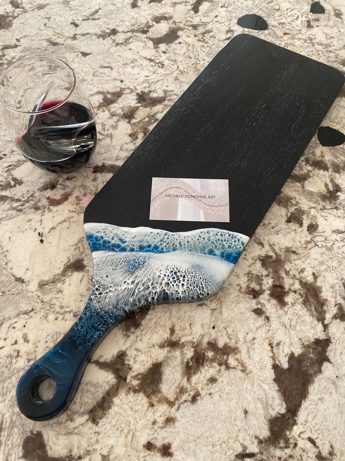 Charcuterie Server Beach Wave On Black Wood 22”L