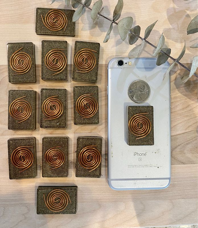 Orgonite Cell Phone Button, Rectangle W Copper Coil