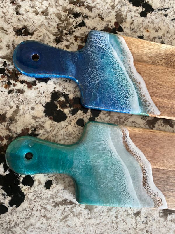 Charcuterie Baguette Board, Beach Wave On Acacia, 21 1/2”L X 4.8”w