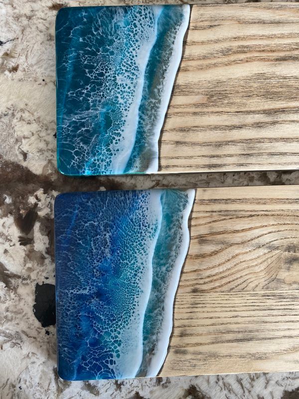 Charcuterie Baguette Board, Beach Wave On Ash Wood, 15”L X 6”w
