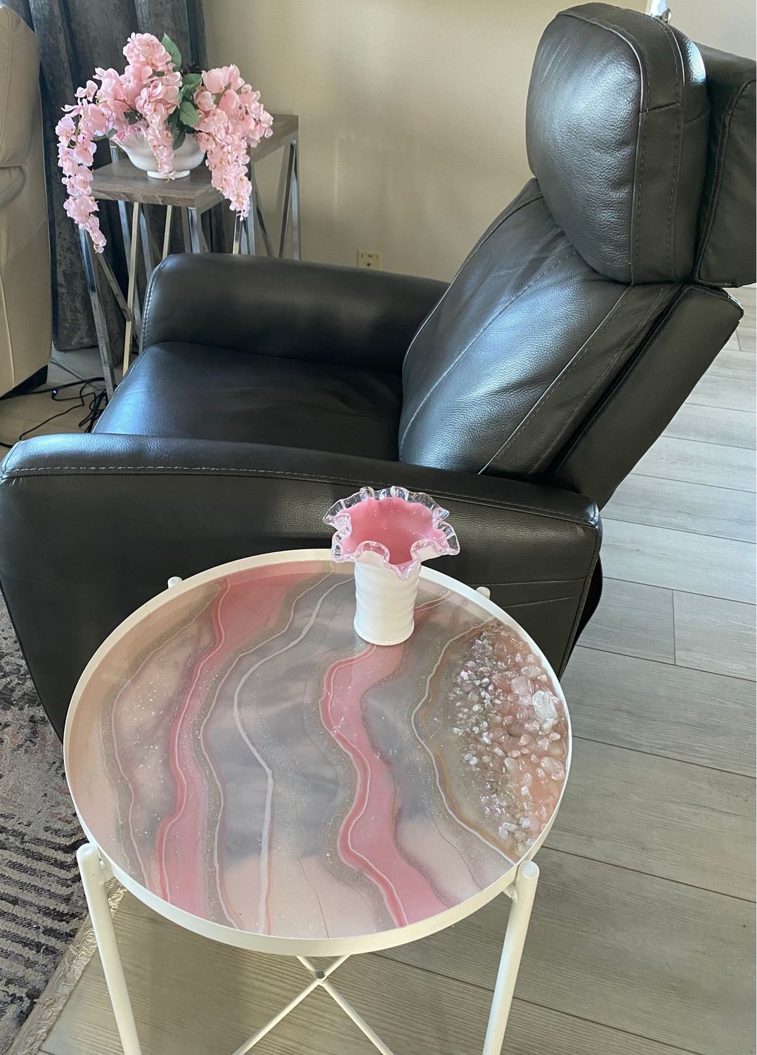 Tray Table With Gemstone Art &amp; Rose Quartz