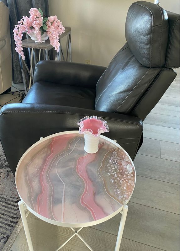 Tray Table With Gemstone Art &amp; Rose Quartz