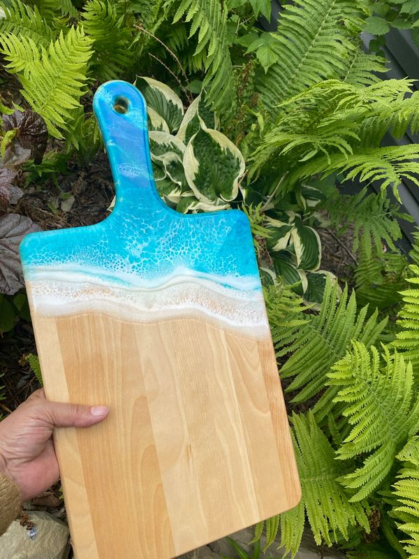 Charcuterie server Blue Ocean Beach Wave On 20”L Maple