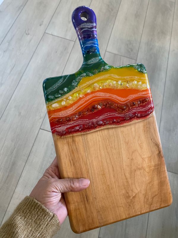 Charcuterie Board Pride W Gemstones, On Maple Paddle Board 16”L