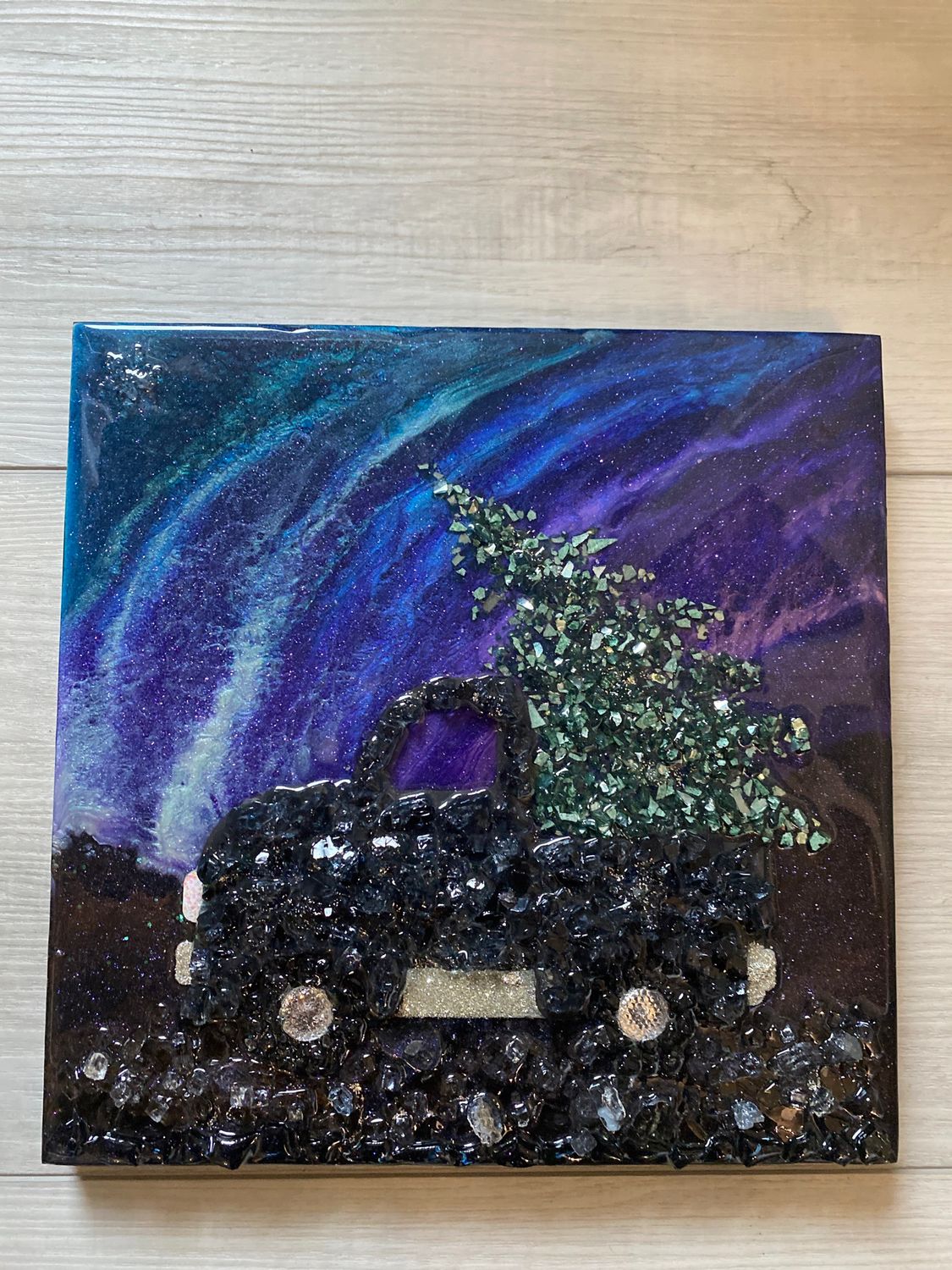 Christmas Truck Northern Lights 3, 10”x10”x.7