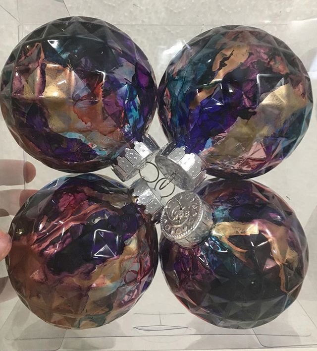 Ornaments Alcohol Ink Baubles 3.5” (Shatterproof)