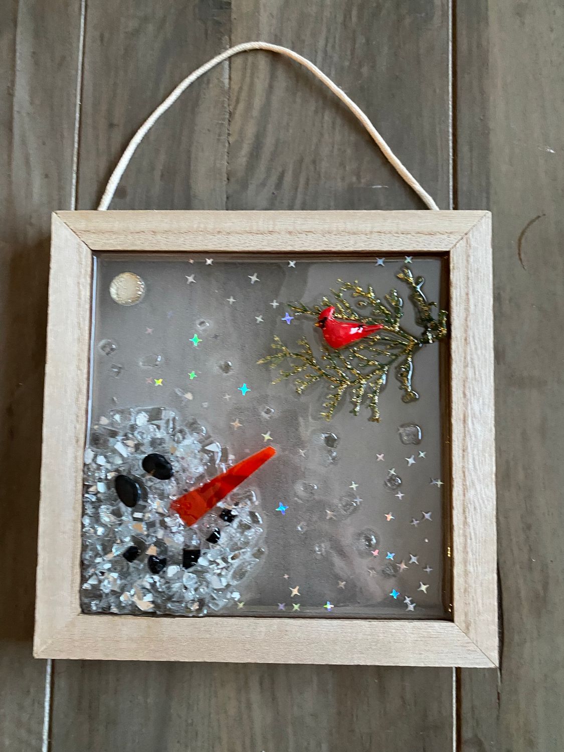 Mixed Media Crushed Glass Art, Square Frame 8” X 8”