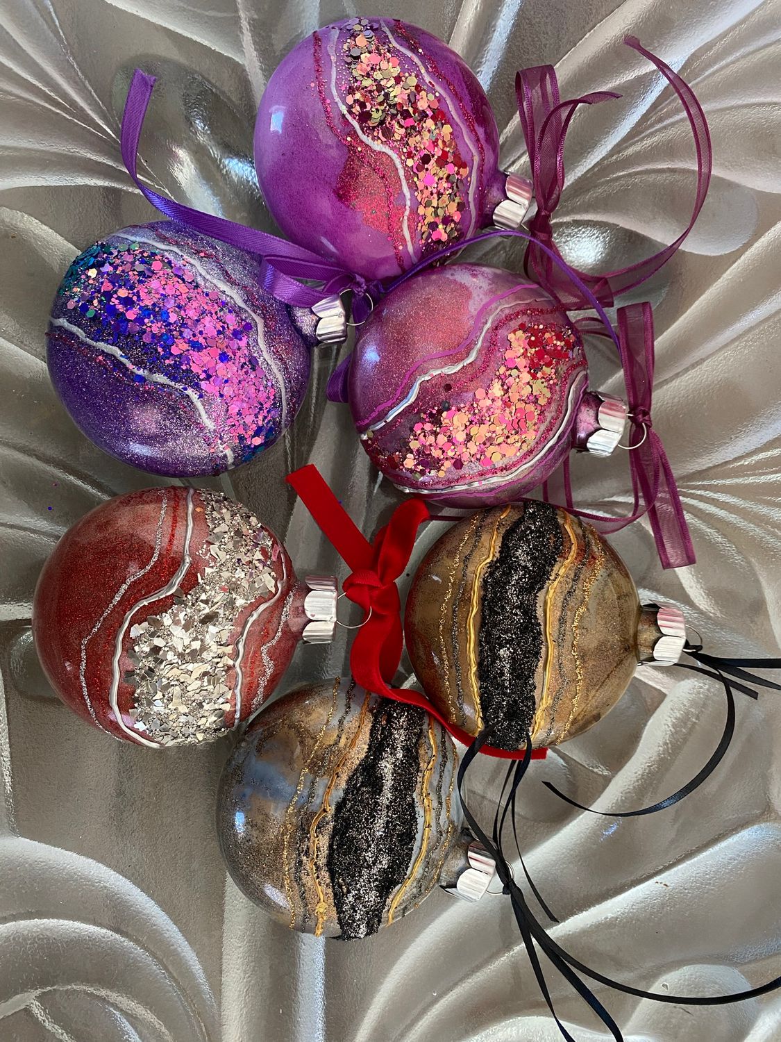 Ornaments Alcohol Ink Glass Disc Baubles 3.2”