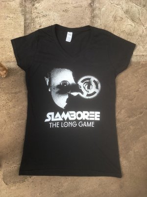 Softstyle Women's V-neck Fitted Black T-shirt - Slamboree The Long Game