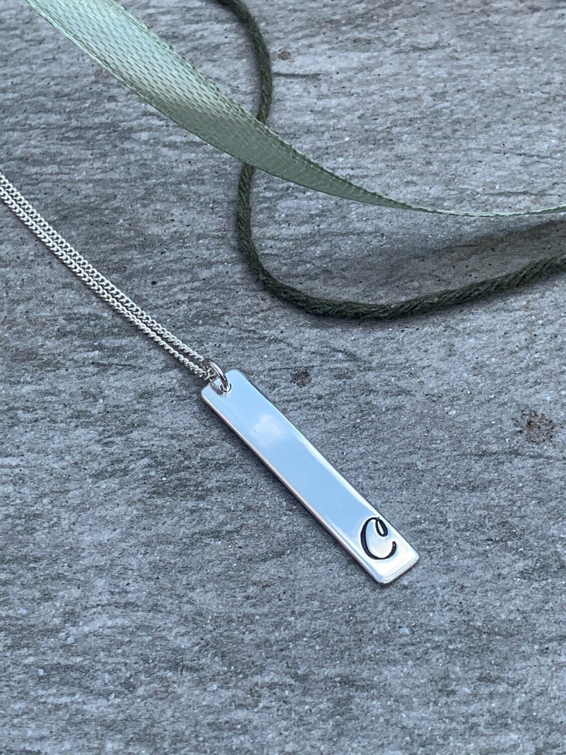 Long Flat Bar Initial Necklace