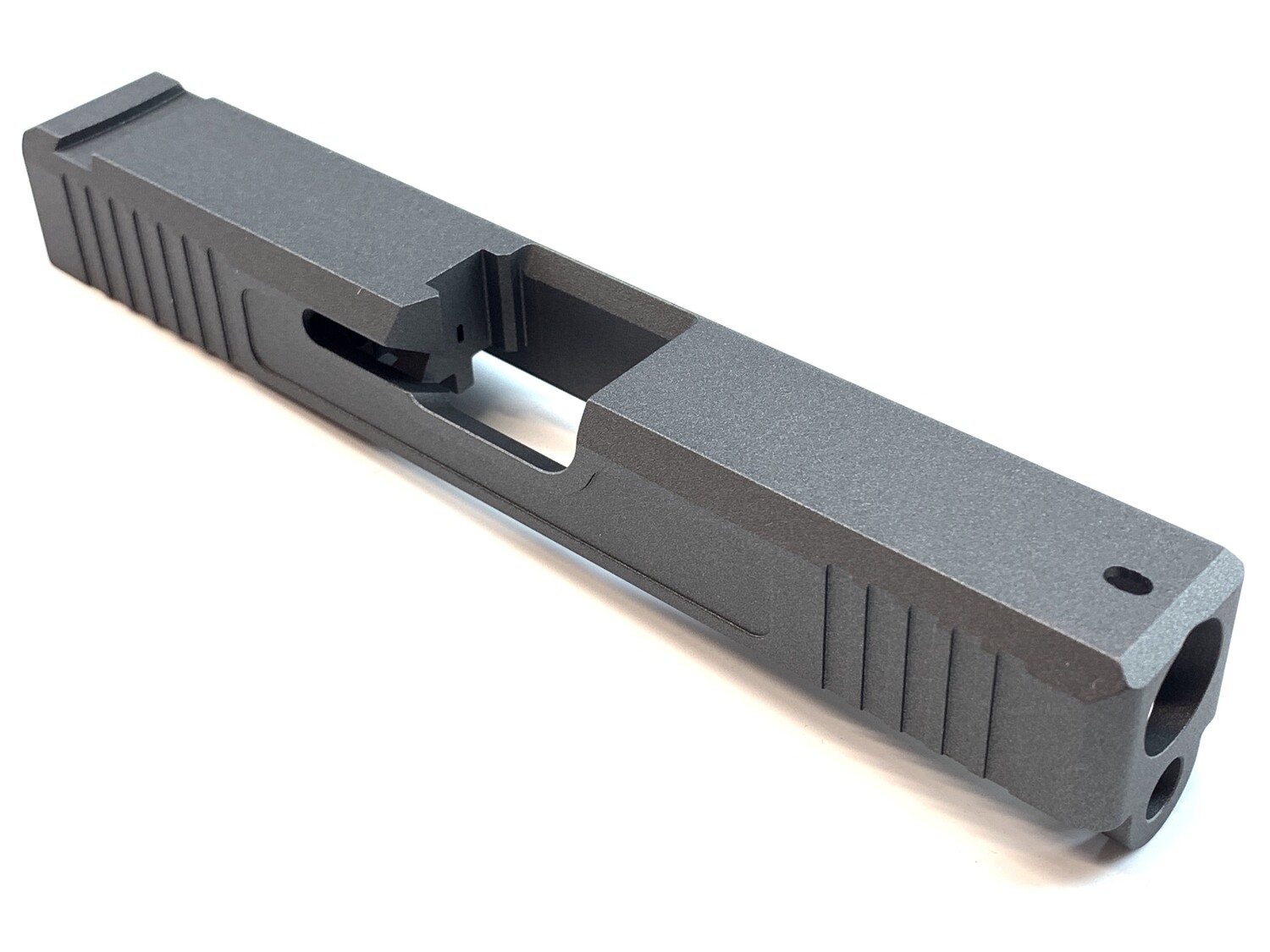Glock 19 Slide w/ Front & Rear Serrations - Recessed Windows - Tungsten