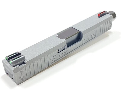 Glock 19 MOB MONEY OVER BITCHES slide w/ Front & Rear Serrations - Recessed Windows - TruGlo Fiber-Optic Sights Tungsten