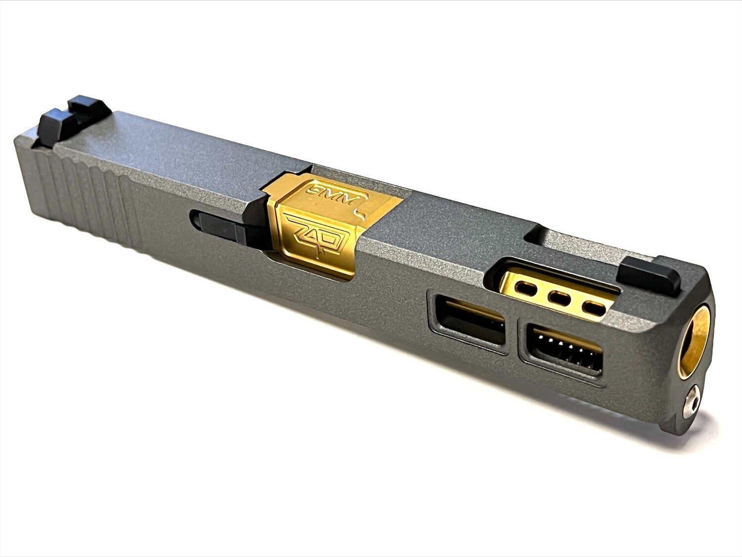 USPA Patriot G19 9mm Gen 3 Ported Windowed Slide - Color Tungsten - Zaffiri Precision match grade barrel Ported – TiN (Gold) Barrel