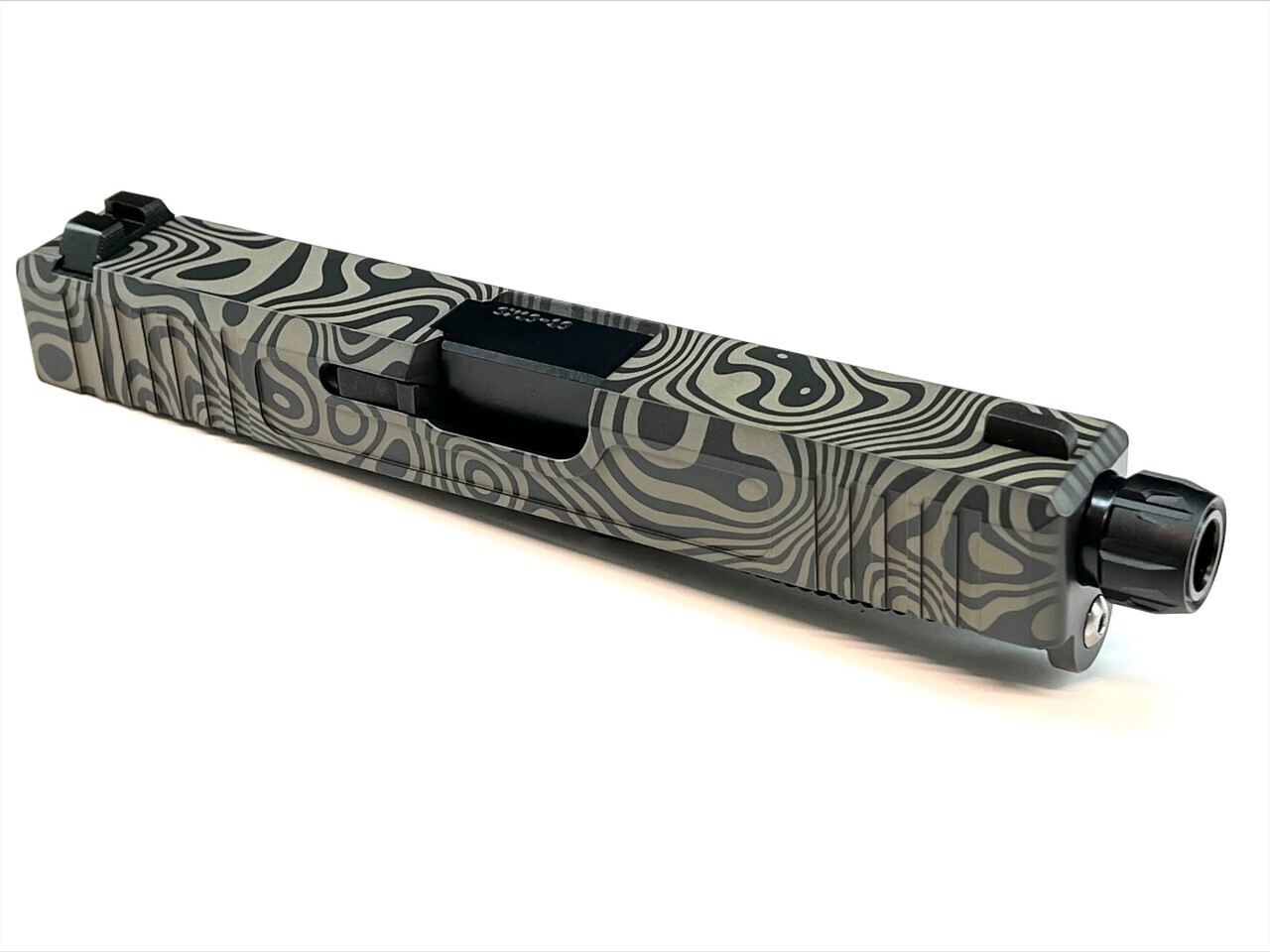 Glock 19 Slide w/ Front & Rear Serrations - Damascus Laser Engraved - Sniper Gray