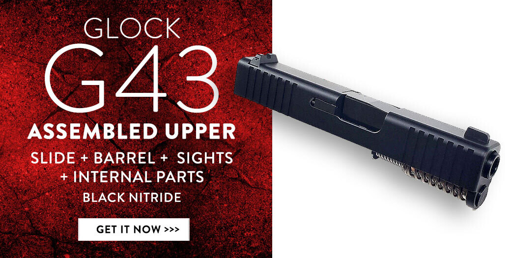 Glock 43 Slide w/ Front & Rear Serrations - Black Nitride Slide - Black Nitride Barrel - Upper Comes Completely Assembled