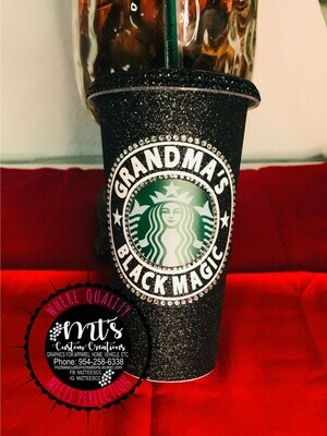 BLING STARBUCKS 24oz COLD LIQUID CUP, Rhinestone Design Options: Rhinestone Lid and Outline, COLOR: BLACK