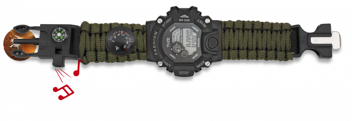 Reloj Digital de supervivencia Paracord Verde