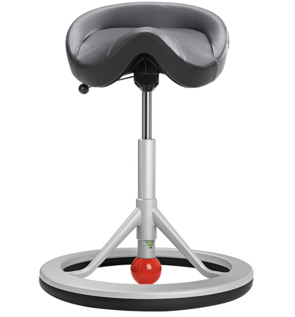Büro-Pendelhocker - backapp Smart, Leder schwarz, Gestell: Aluminium, pulverbeschichtet silber, Rollenuntergestell &quot;Wheels&quot;: ohne