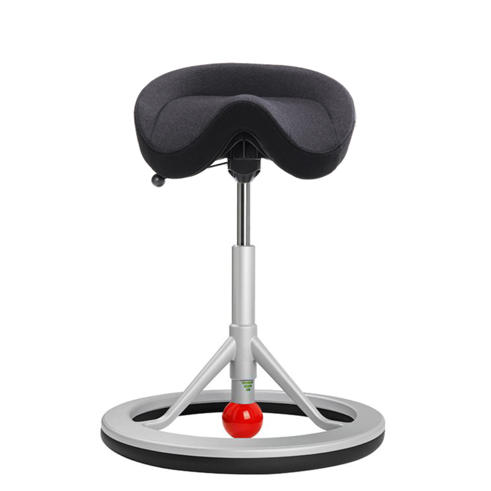 Büro-Pendelhocker - backapp Smart, Nordic Wool schwarz, Gestell: Aluminium, pulverbeschichtet silber S-0, Rollenuntergestell &quot;Wheels&quot;: ohne