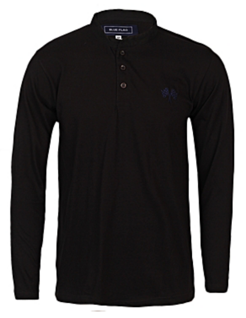 Black With Black Mao Collar Polo  - Black/Black