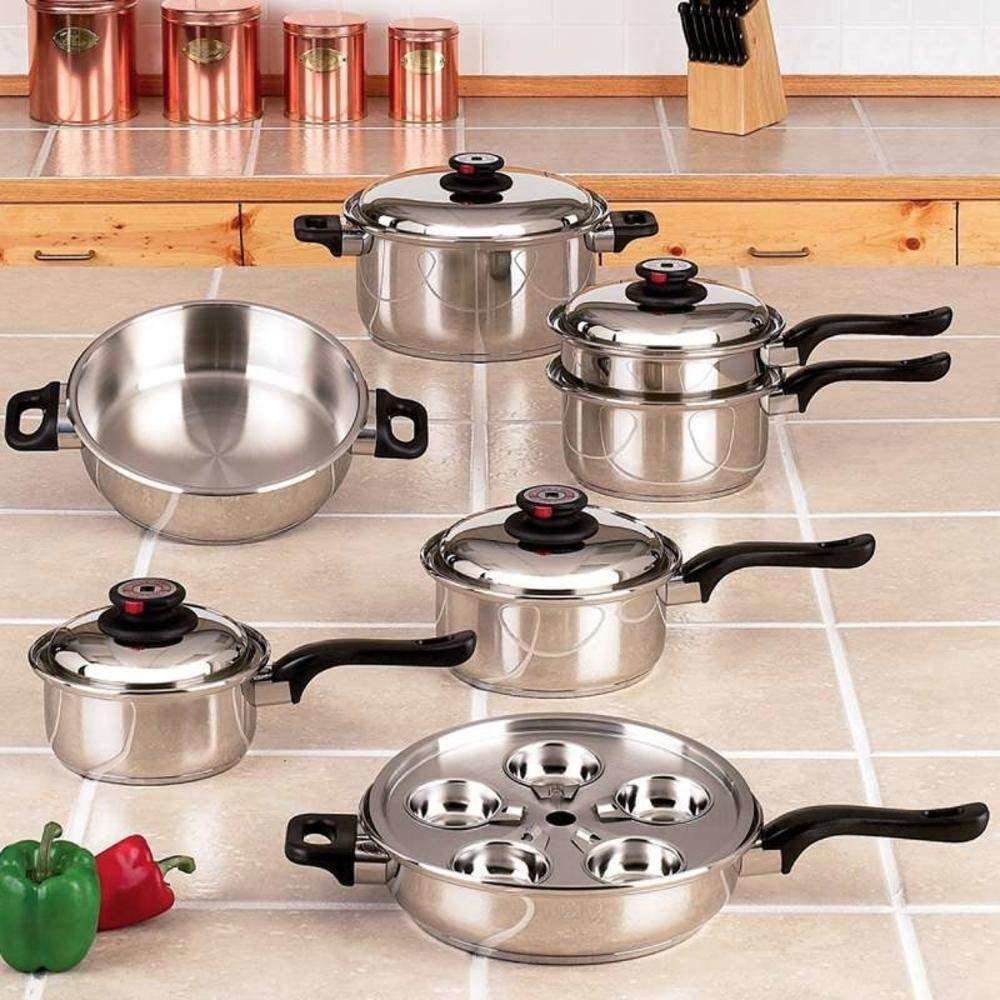 Maxam 9-Element Waterless Cookware Set, Durable Stainless Steel  Construction with Heat and Cold Resistant Handles, 17-Pieces 