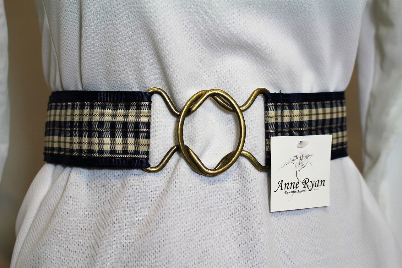 Anne Ryan Ribbon Belt, Navy &amp; Tan Plaid Design Belt