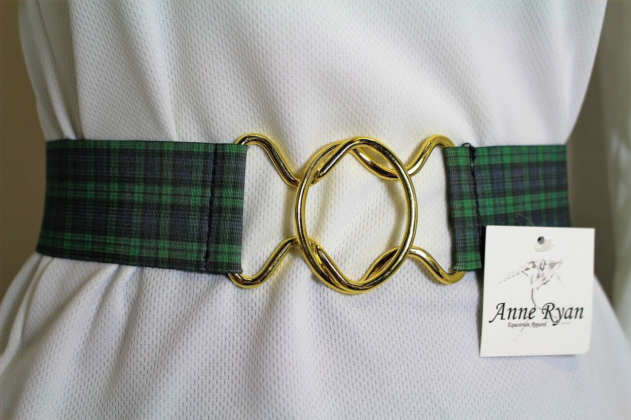 Anne Ryan  Equi-Comfort 2&quot; Elastic Belt, Navy/ Green Black Watch, Infinity Interlock  Buckle