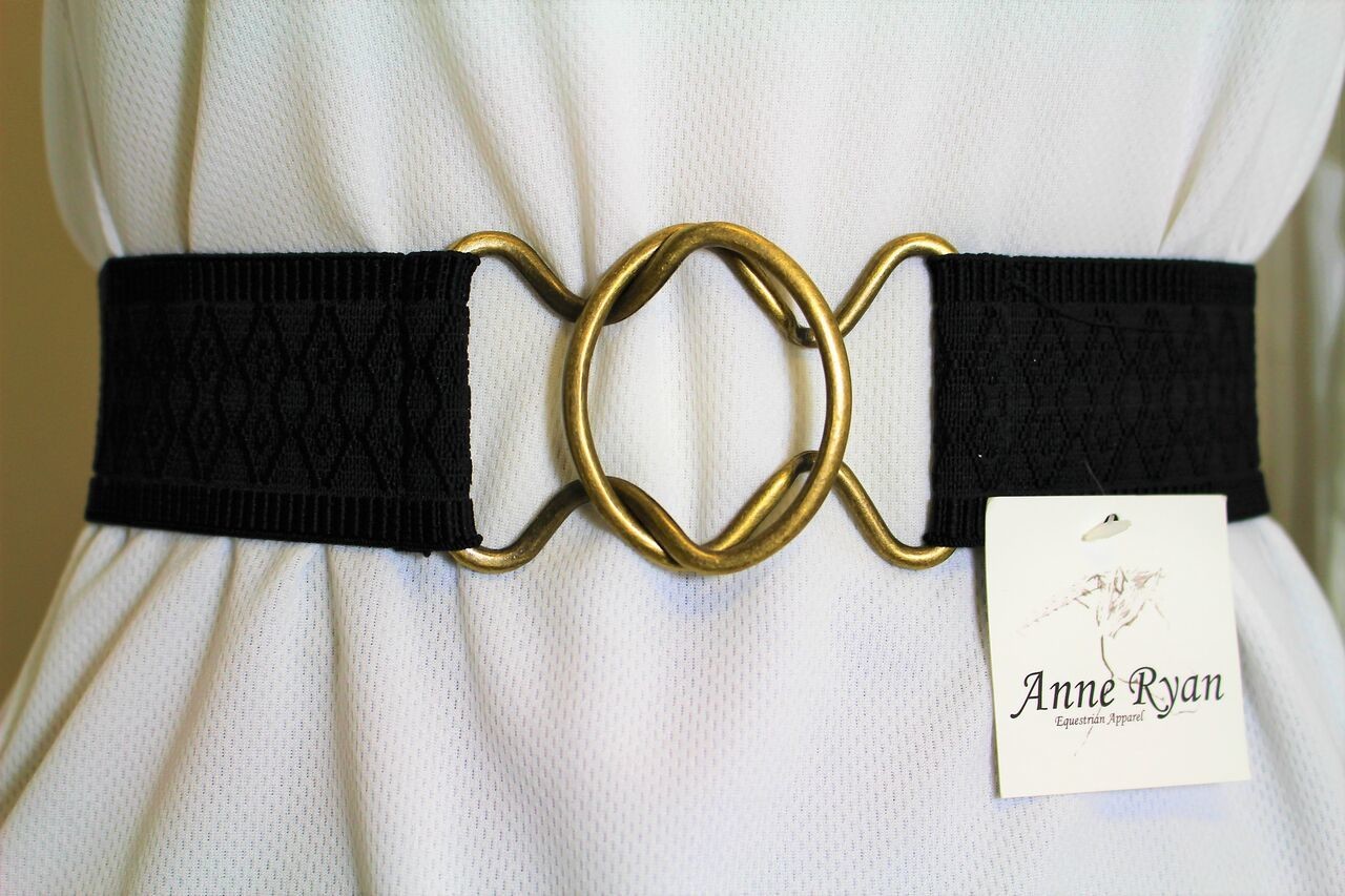 Anne Ryan 2&quot;  Black Jacquard Elastic Belt,Interlock Infinity Buckle