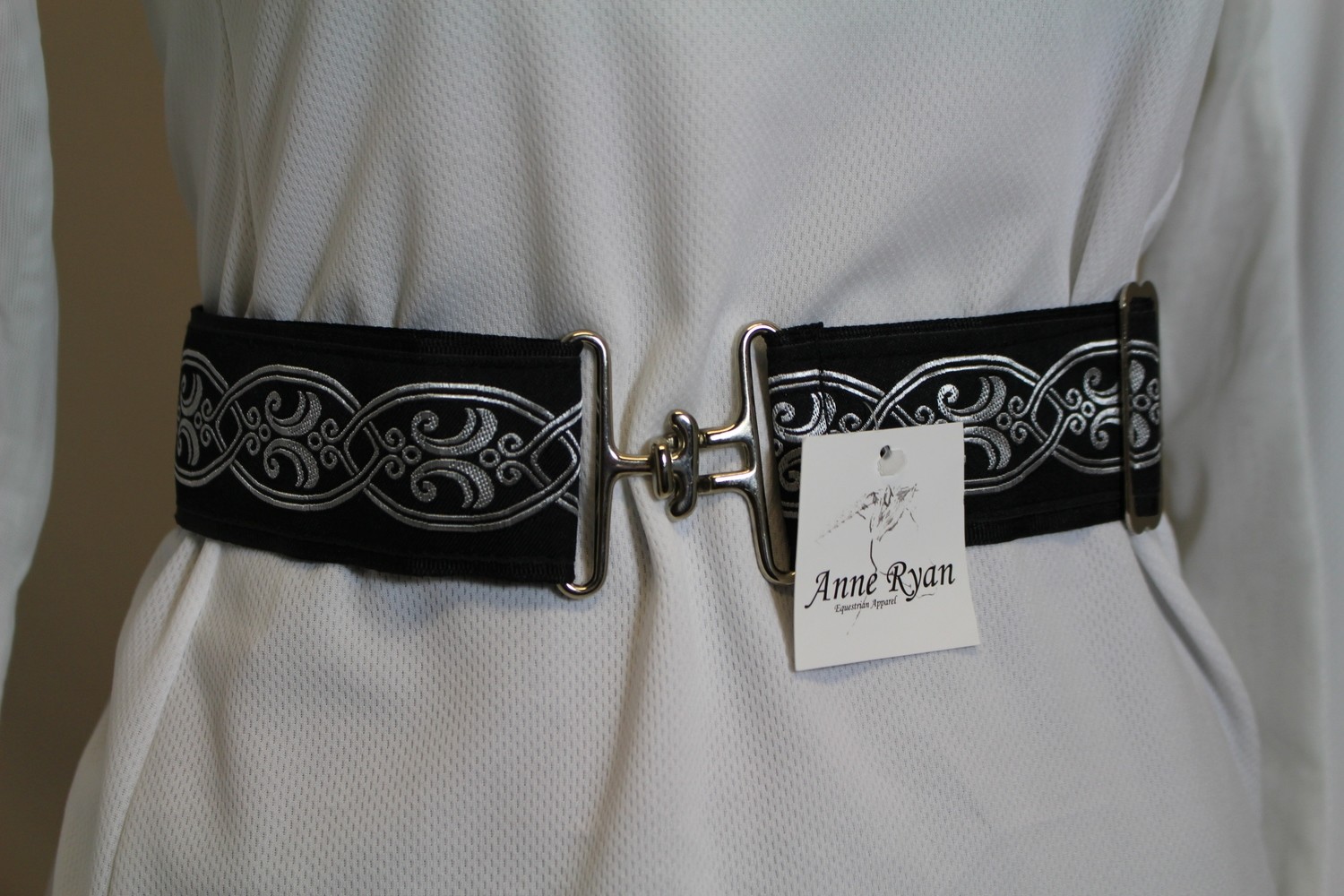 Anne Ryan Woven Ribbon Black &amp; Silver Patterned 2&quot; Wide Belt