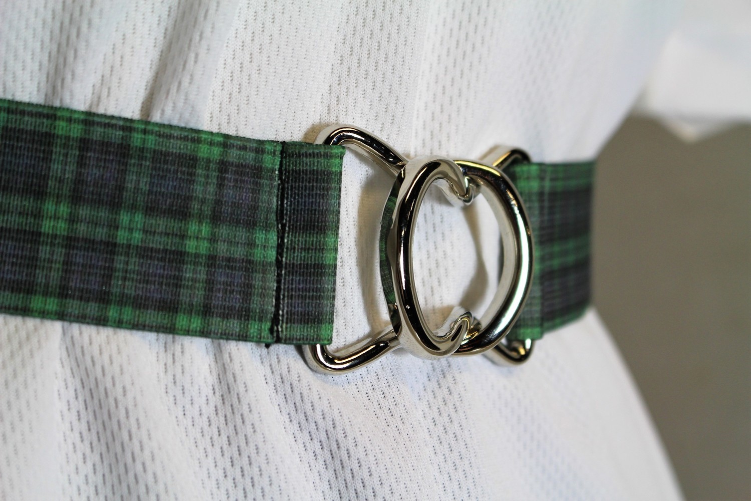 Anne Ryan Elastic, Navy &amp; Green Black Watch Plaid 1.5&quot; Wide Belt