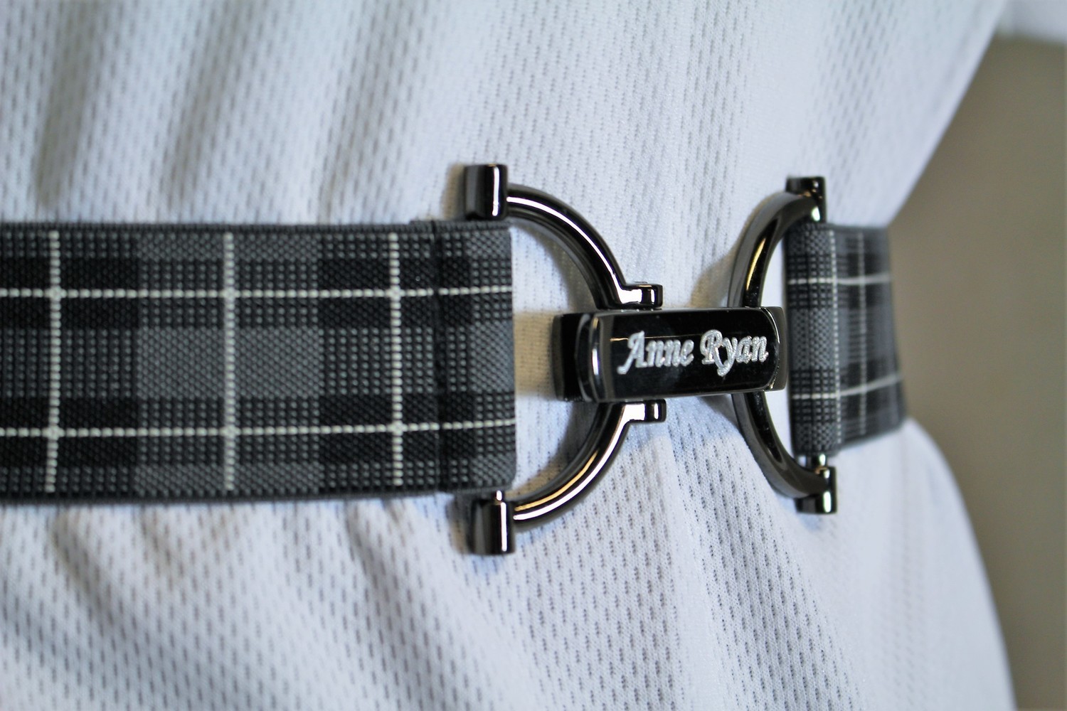 Anne Ryan Equi-Comfort Elastic Black  &amp; Grat Designer Plaid Belt