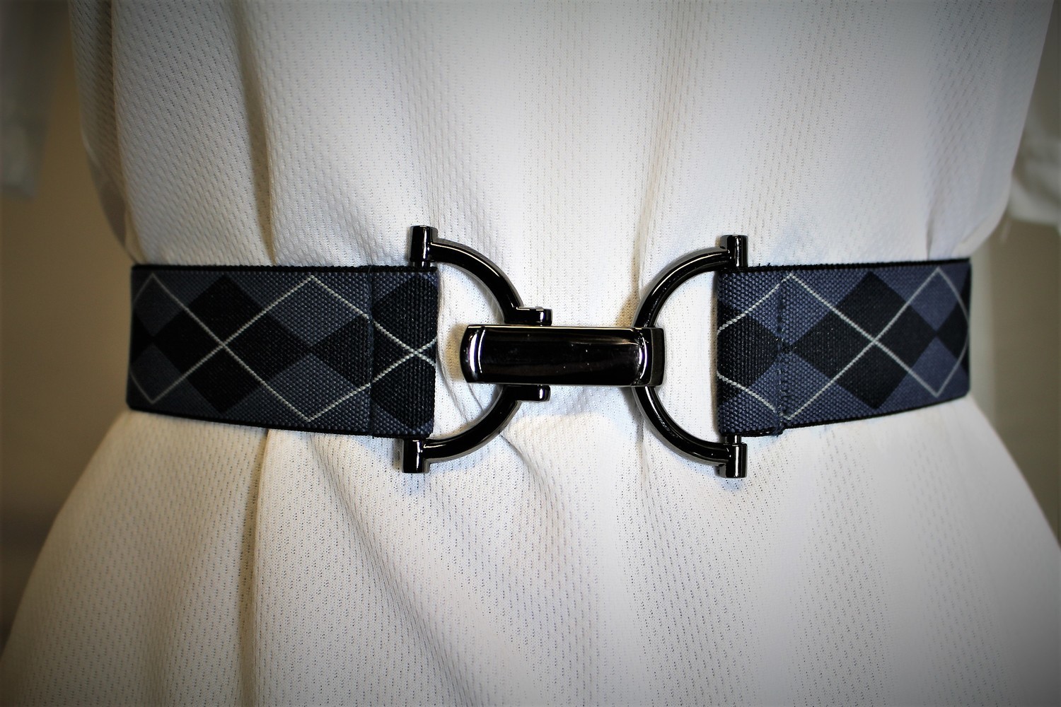 Anne Ryan Gray/Black Argyle Elastic 1.5&quot; Wide Belt