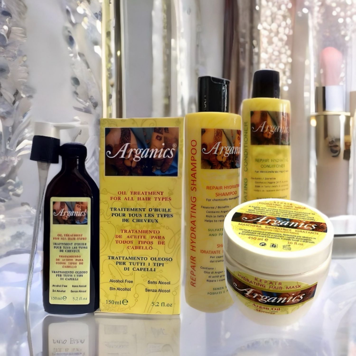 Linea completa professionale Arganics SHAMPOO+ BALSAMO + MASCHERA+ SIERO 150 ml