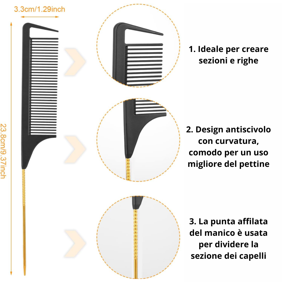 Pettine a coda con manico in acciaio inossidabile