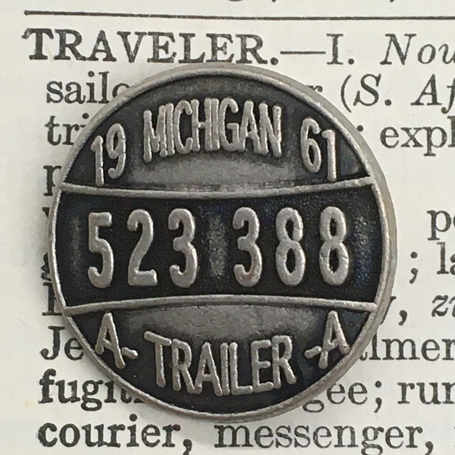Michigan License Plate, Vintage 1961 Trailer