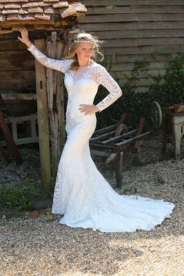 Fit & Flare Lace Wedding Dress with Sleeves | Sample Size 10 Fit & Flare Lace Wedding Dress with Sleeves | Sample Size 10