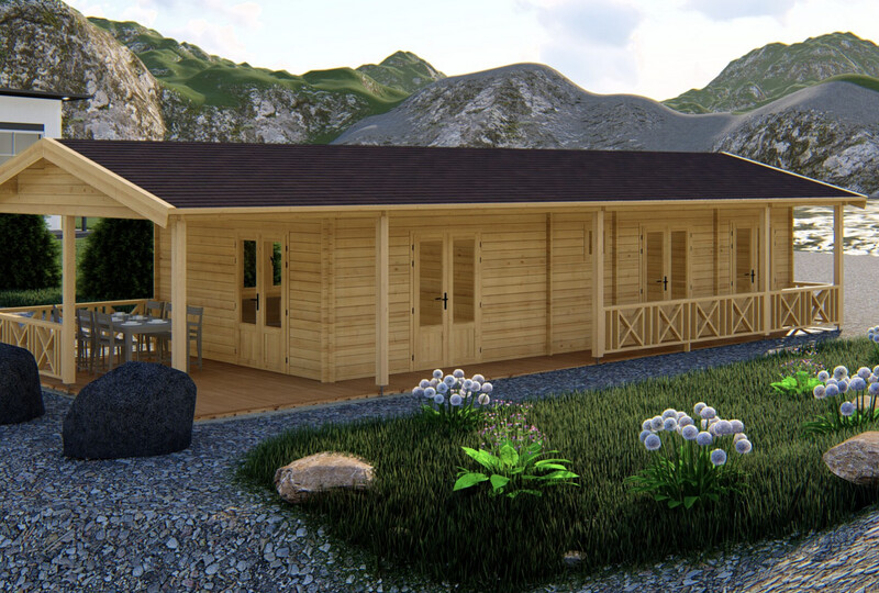 Retreat 4 Log Cabin | 44 or 68mm | 14 x 5.95m | Standard Range
