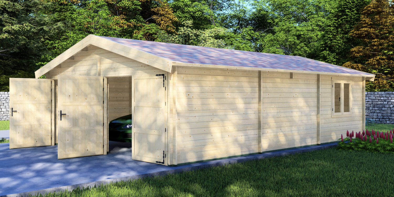 Garage 3 Log Cabin | 44mm | 4.0 x 5.95m | Standard Range